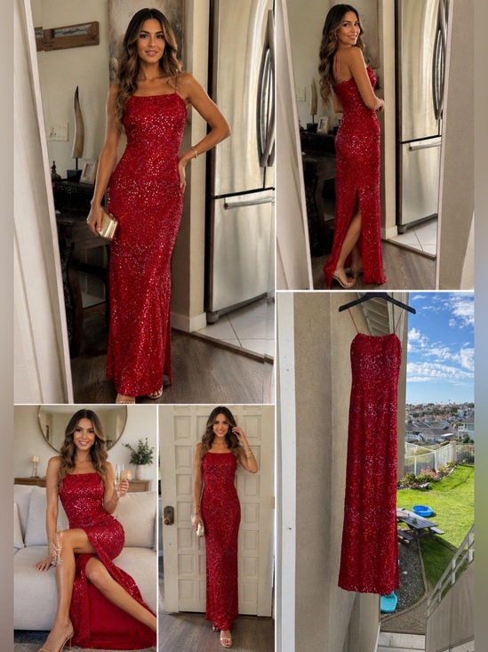 Scala Dresses & Skirts - Scala gorgeous Red Sequin Dress evening gown side slit